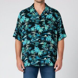 Hawaiian‎ Aloha Shirt KS Island Men's 6XL Black Blue Green Palm Tree Rayon